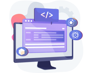 isometric monitor with browser icons floating around